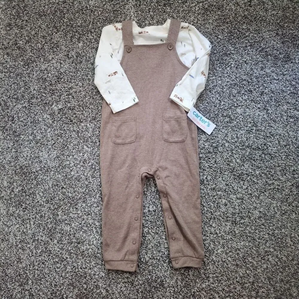 NEW Carter's Brown Coveralls Train Long sleeve shirt 18 Months Baby Boy